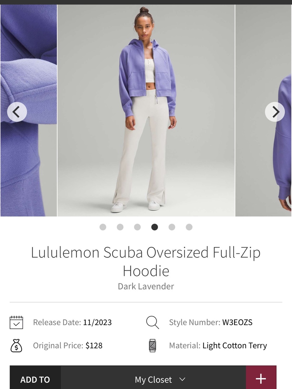 NEW with tags! Lululemon Scuba Oversized Full-Zip Hoodie Dark Lavender XL/XXL - Picture 6 of 7
